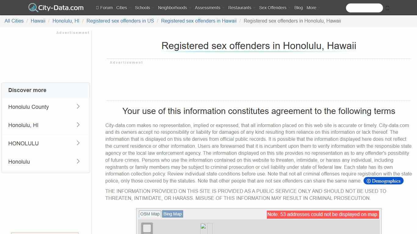 Registered sex offenders in Honolulu, Hawaii - crimes listed, registry-based, living in this city